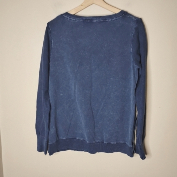 Natural Reflections Acid-Wash Knit Sweatshirt Cable Panel Side Buttons - Picture 7 of 9